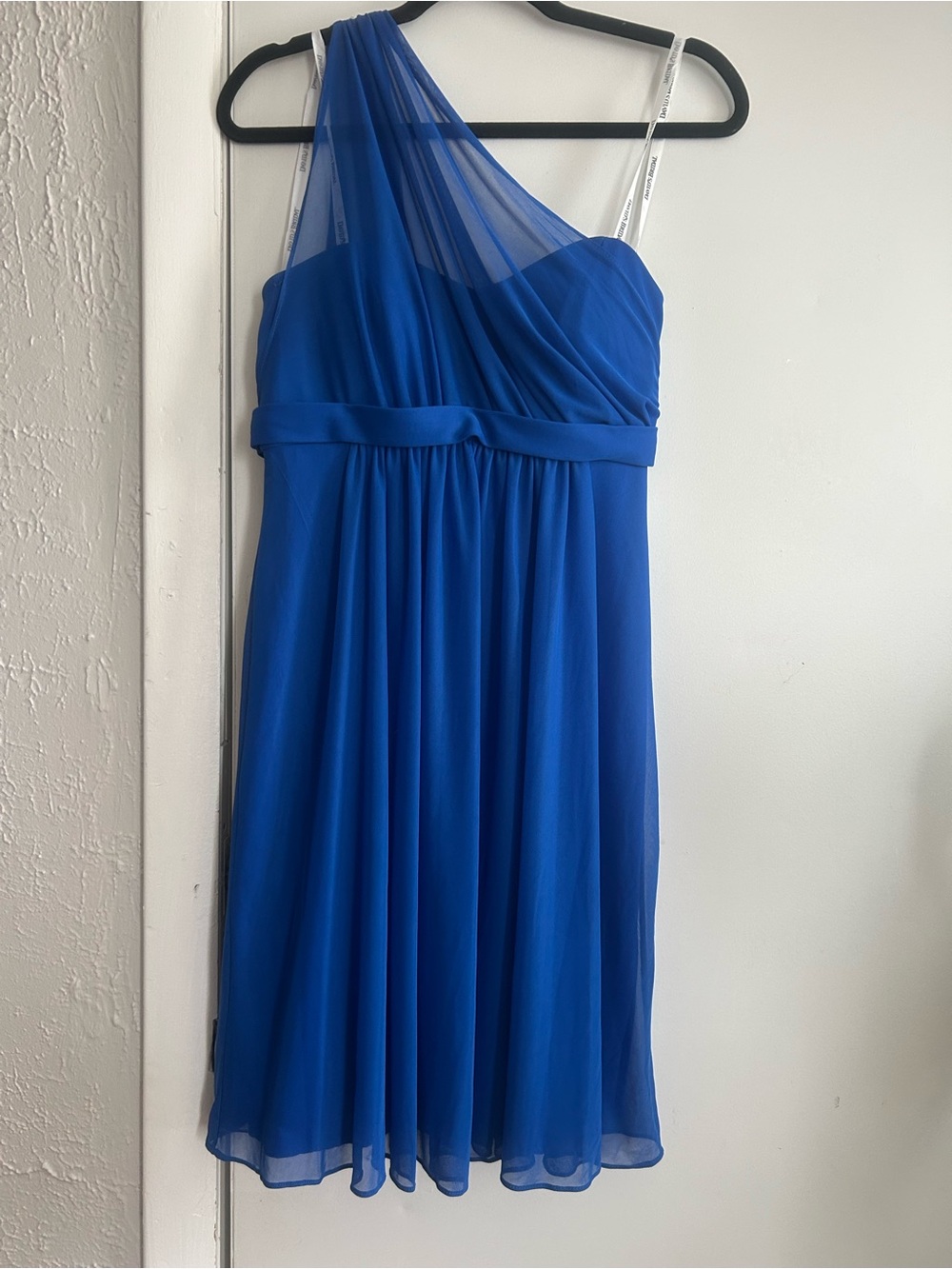 David's Bridal One-Shoulder Royal Blue Chiffon Dress